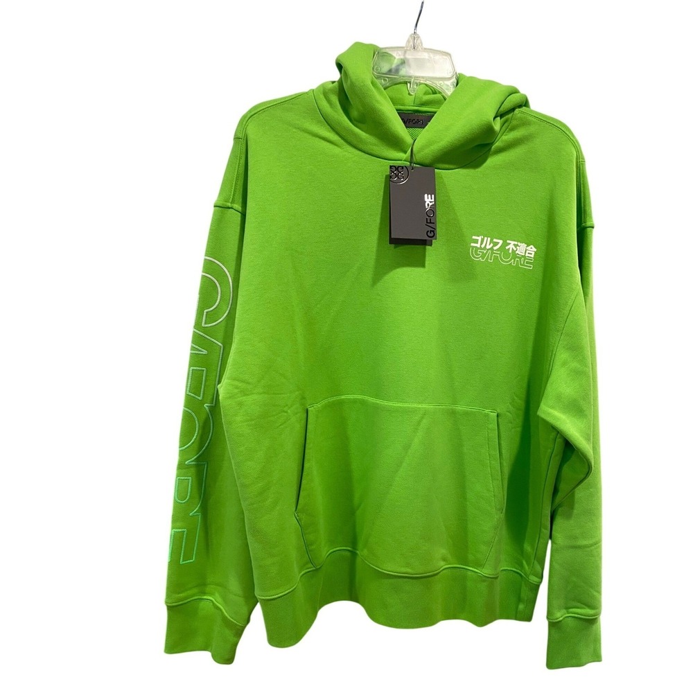 G/FORE Mens Neon Gecko Green‎ Hoodie Japanese Golf Sleeve Logo Pullover Size M